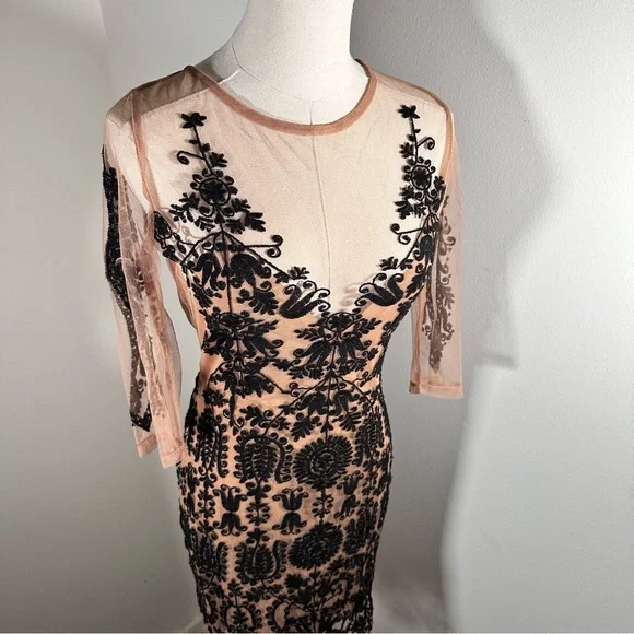 NWT For love and lemons illusion English Victorian dress black nude mesh size s